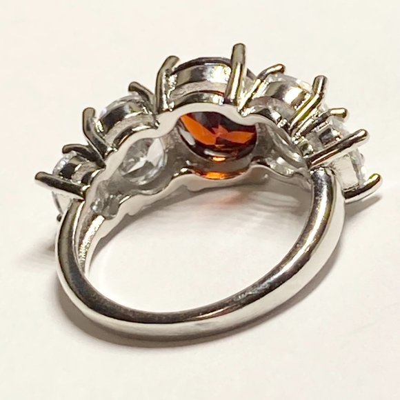 Silver Ruby Red Cubic Zirconia Anniversary Ring Size 7 Plated Simulated - Picture 5 of 8